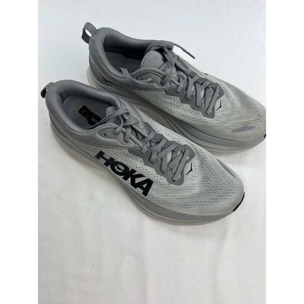 Hoka Bondi 8 Mens Running Shoes Grey Black Road Sneakers Low Top
